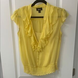 LAST CHANCE-Iz Byer Yellow Flutter Sleeve Blouse with Ruffles